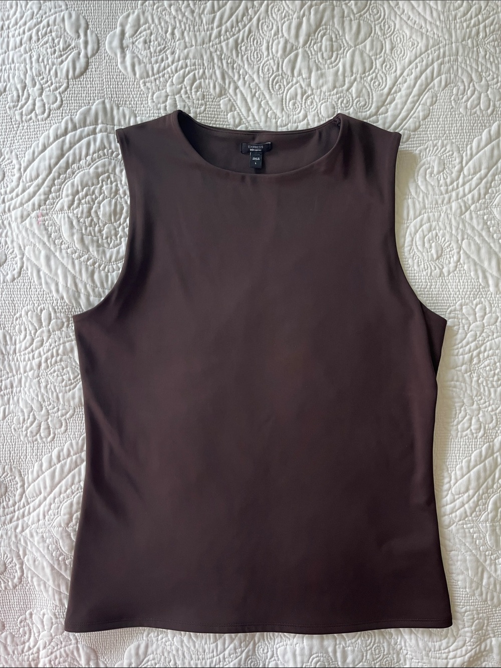 Chocolate Brown Sleeveless Crewneck Tank - Express Body Contour